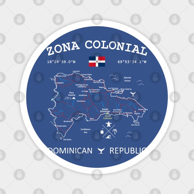 Zona Colonial Dominican Republic Flag Travel Map Coordinates GPS Magnet by French Salsa